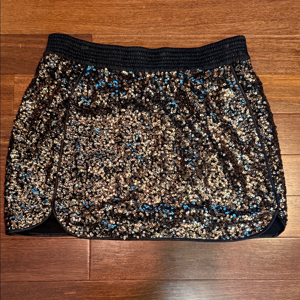 Sam Edelman Sequin Embellished Black and Gold Skirt